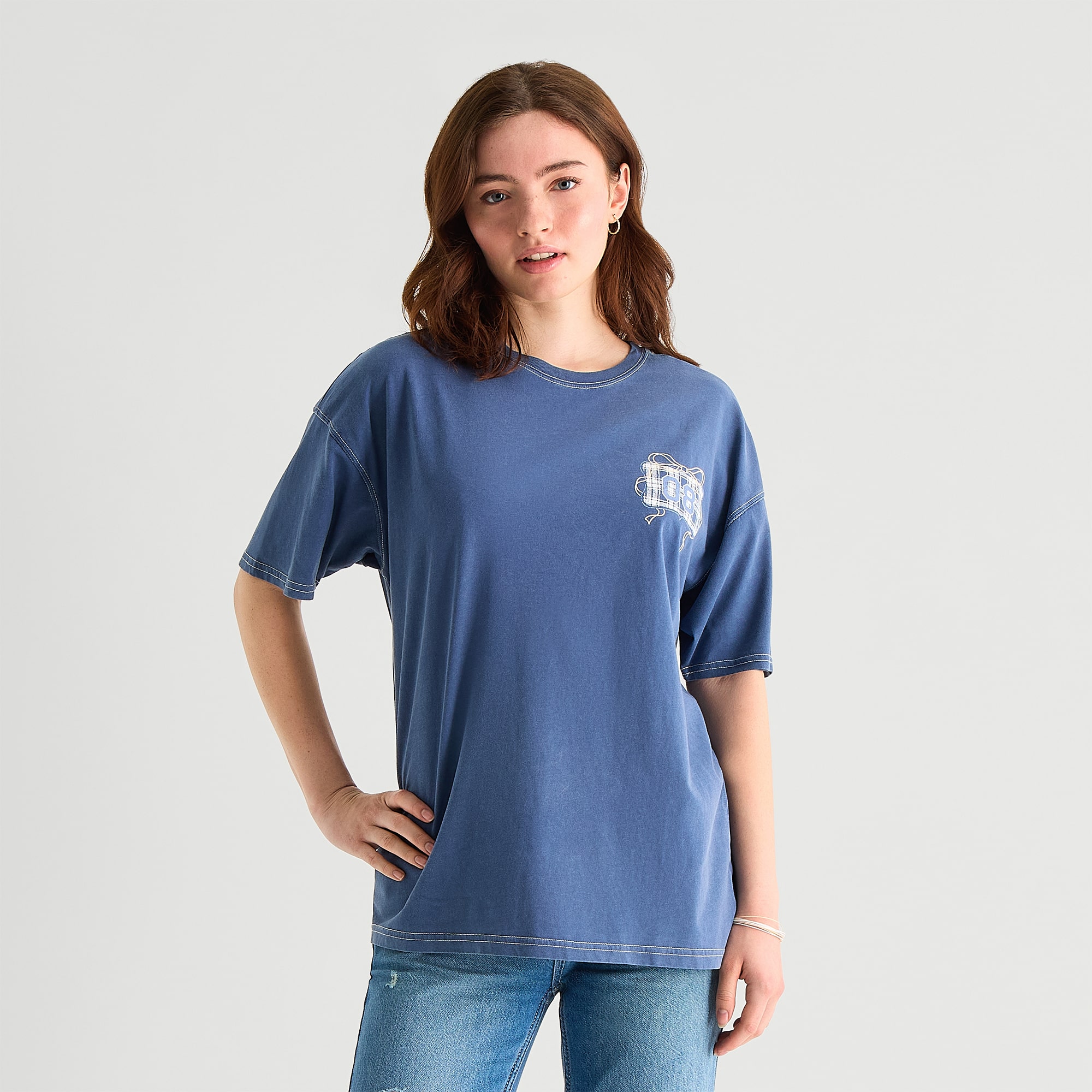 Arizona Womens Juniors Round Neck Short Sleeve Oversized Graphic T-Shirt