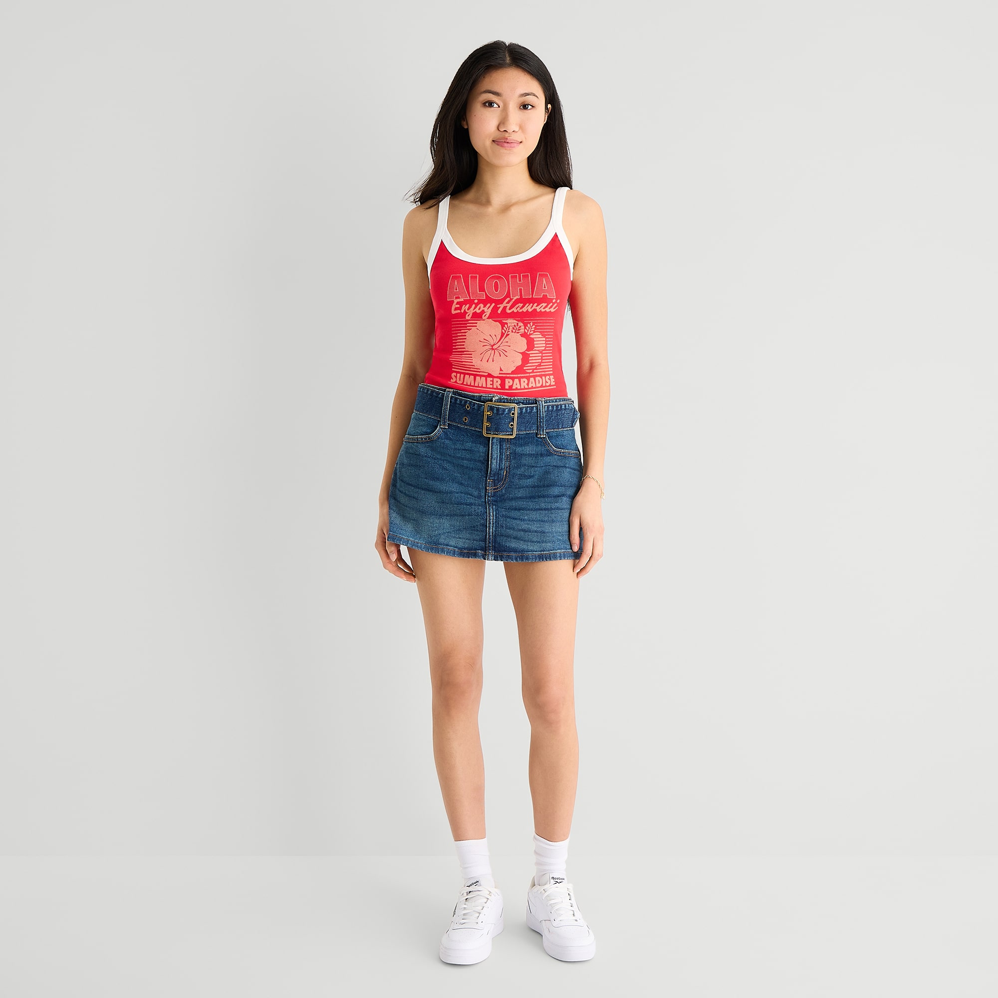 Arizona Belted Womens Juniors Low Rise Mini Denim Skirt