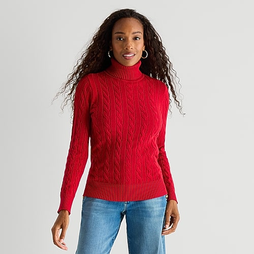 St. John's Bay Womens Turtleneck Long Sleeve Pullover Sweater In Red