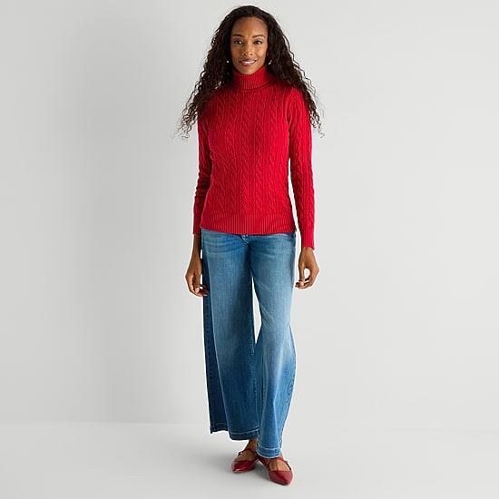 St. John's Bay Womens Turtleneck Long Sleeve Pullover Sweater