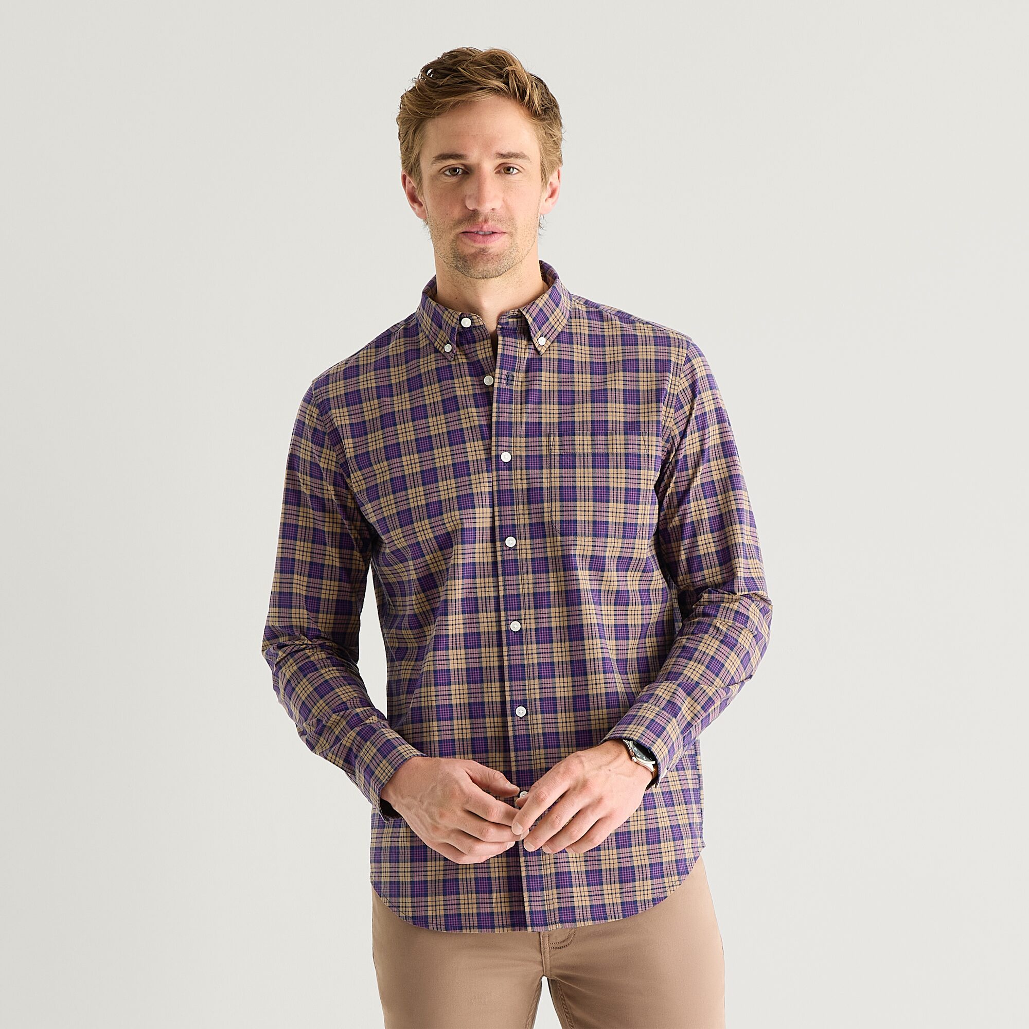 St. John's Bay Poplin Mens Long Sleeve Classic Fit Button-Down Shirt