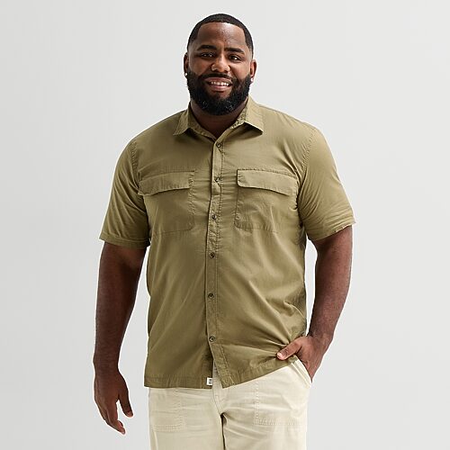 Mutual Weave Mens Short Sleeve Relaxed Fit Big And Tall Button-down Shirt In Green