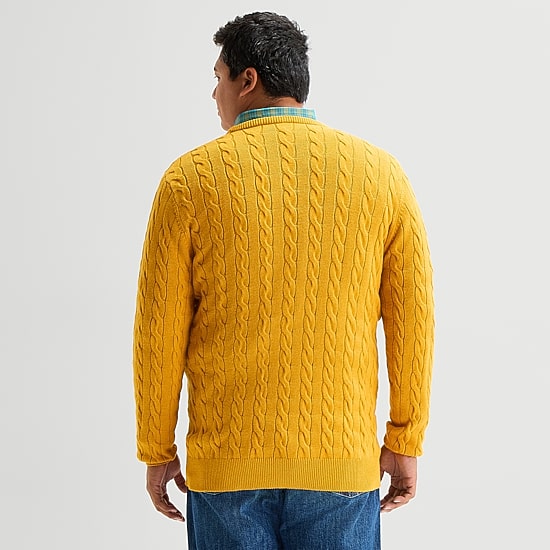 St. John's Bay Cable Big and Tall Mens Crew Neck Long Sleeve Pullover Sweater