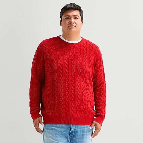 St. John's Bay Cable Big And Tall Mens Crew Neck Long Sleeve Pullover Sweater In Red