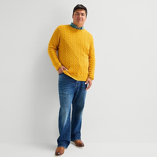 St. John's Bay Cable Big and Tall Mens Crew Neck Long Sleeve Pullover Sweater