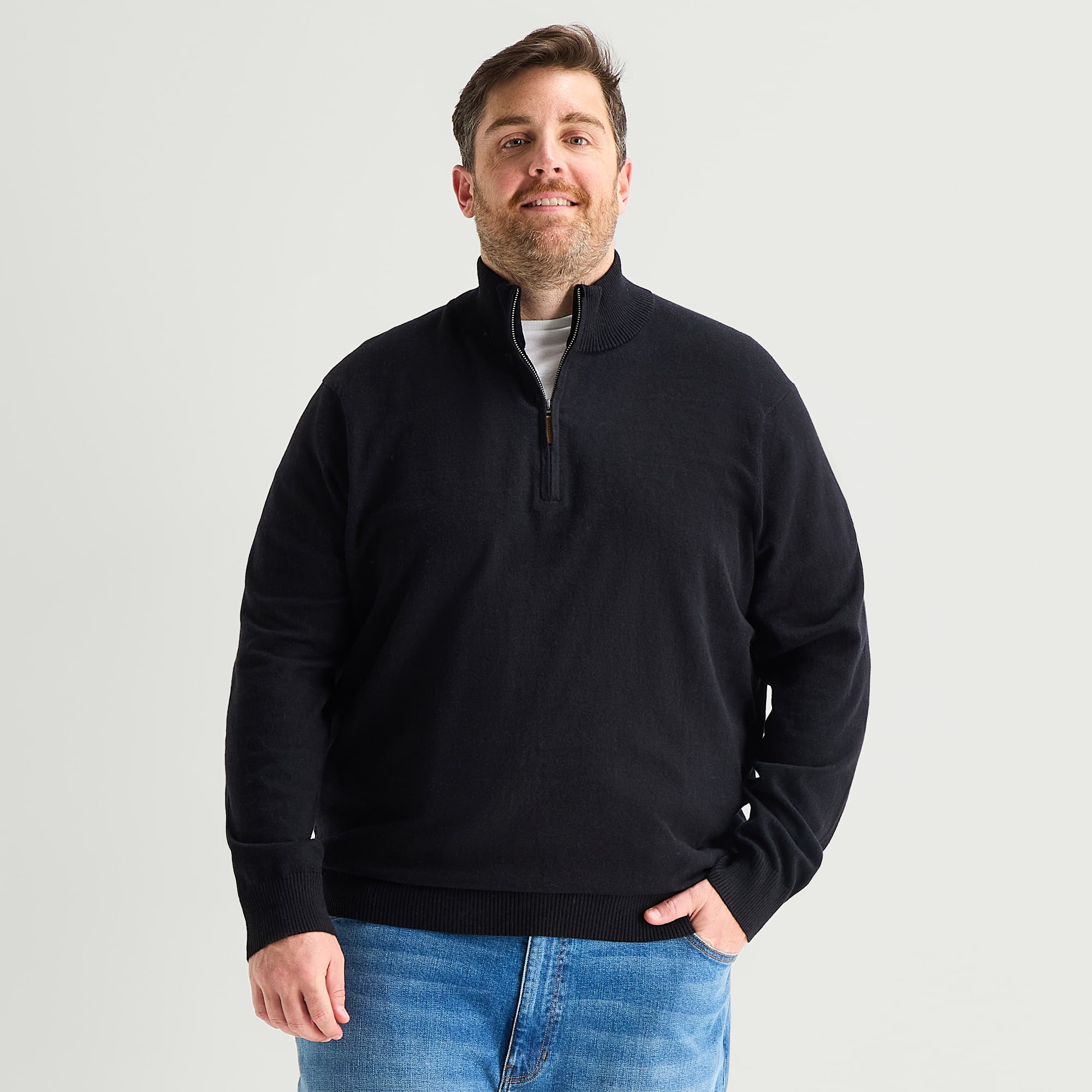 St. John's Bay Fine Gauge Mens Mock Neck Long Sleeve Big and Tall Quarter-Zip Pullover Sweater