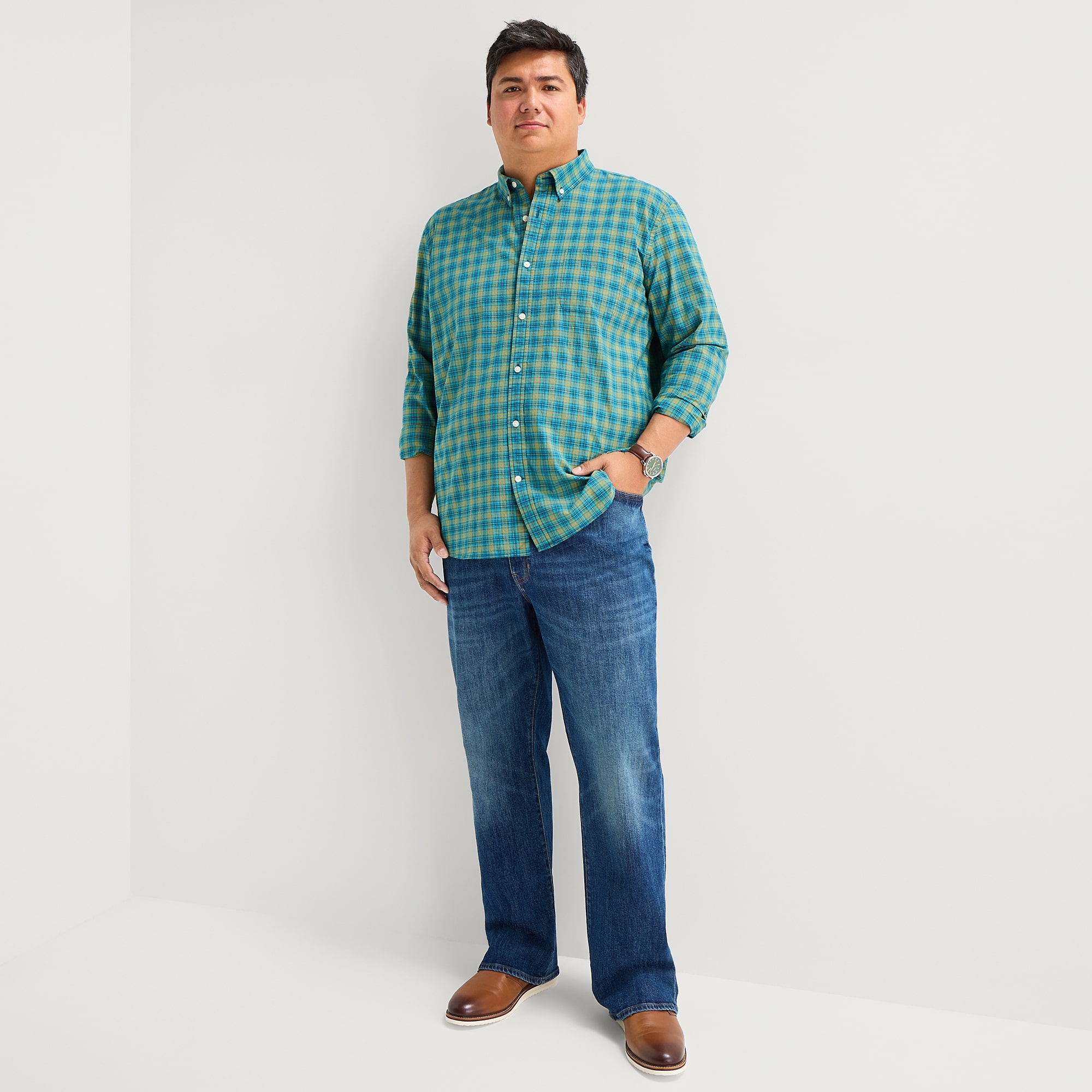 St. John's Bay Everyday Stretch Mens Long Sleeve Classic Fit Big and Tall Button-Down Shirt