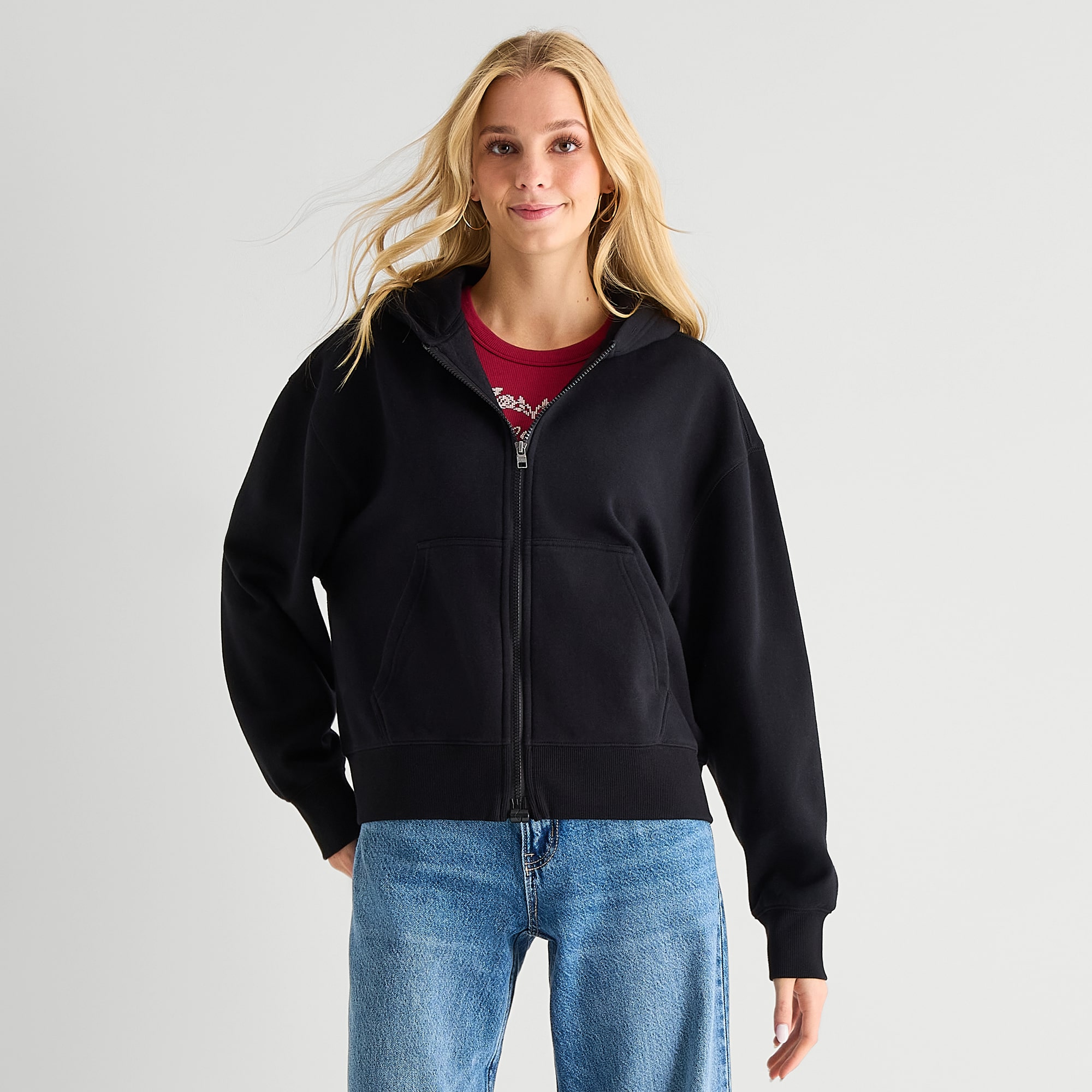Arizona Womens Juniors Easy-on + Easy-off Long Sleeve Adaptive Fleece Hoodie