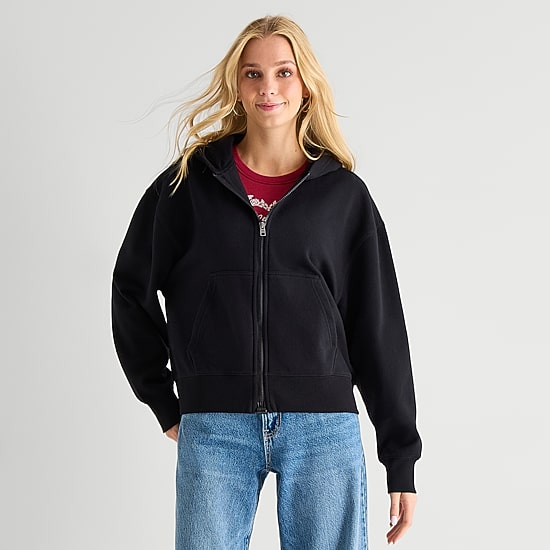 Arizona Womens Juniors Easy-on + Easy-off Long Sleeve Adaptive Fleece Hoodie