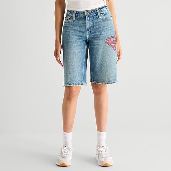 Arizona Supergirl Womens 12" Low Rise Juniors Supergirl Denim Short