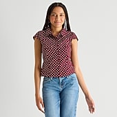 Arizona Womens Juniors Cap Short Sleeve Regular Fit Button-Down Shirt