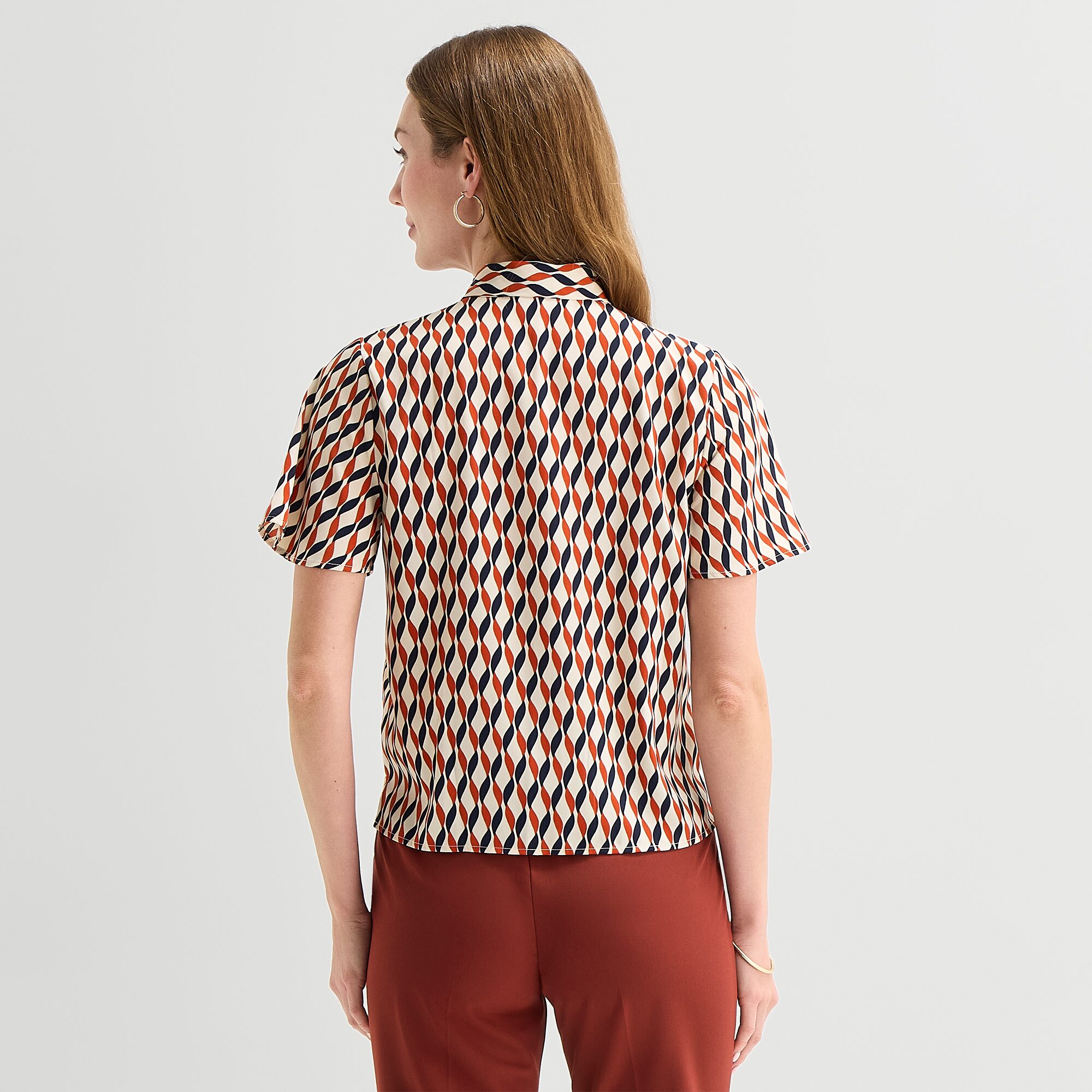 Liz Claiborne Womens Split Tie Neck Short Sleeve Blouse
