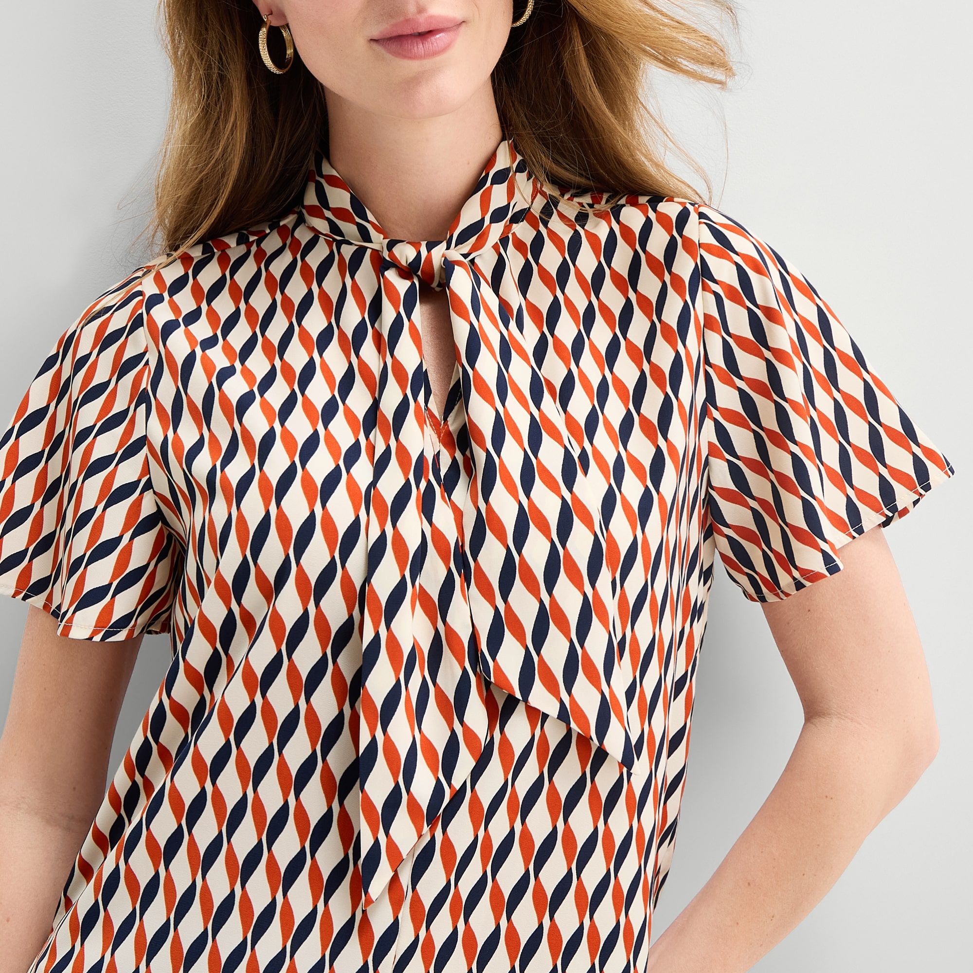 Liz Claiborne Womens Split Tie Neck Short Sleeve Blouse