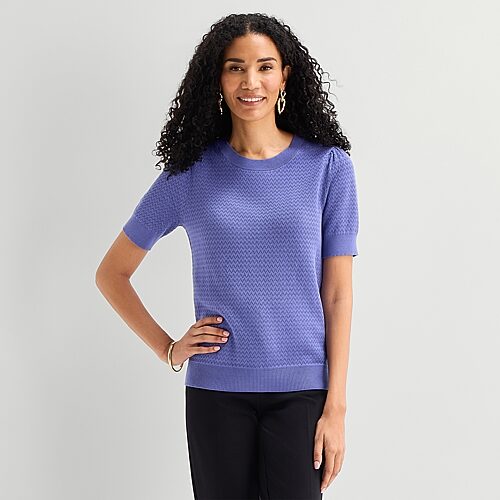 Liz Claiborne Womens Crew Neck Short Sleeve Pullover Sweater In Blue