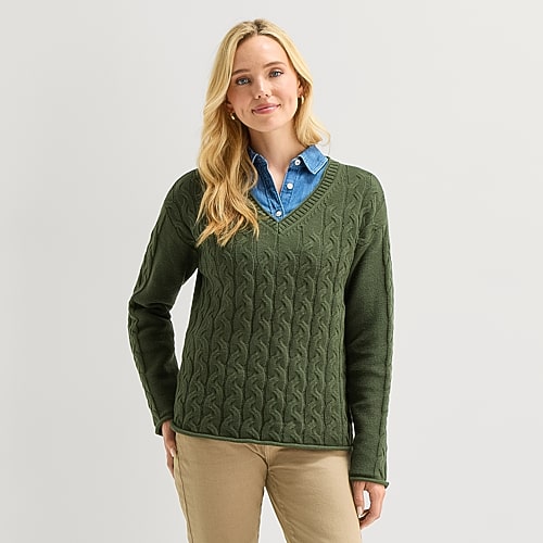 St. John's Bay Womens V Neck Long Sleeve Pullover Sweater In Green