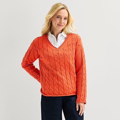 St. John's Bay Womens V Neck Long Sleeve Pullover Sweater In Orange