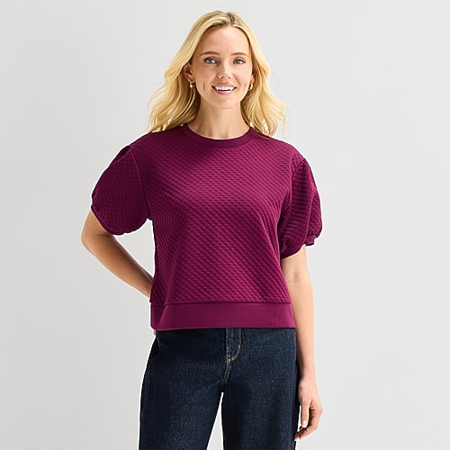 St. John's Bay Womens Crew Neck Short Sleeve Sweatshirt In Red