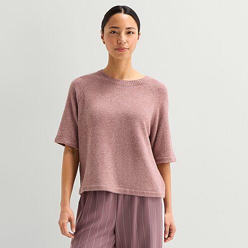Stylus Womens Crew Neck Short Sleeve Pullover Sweater In Pink