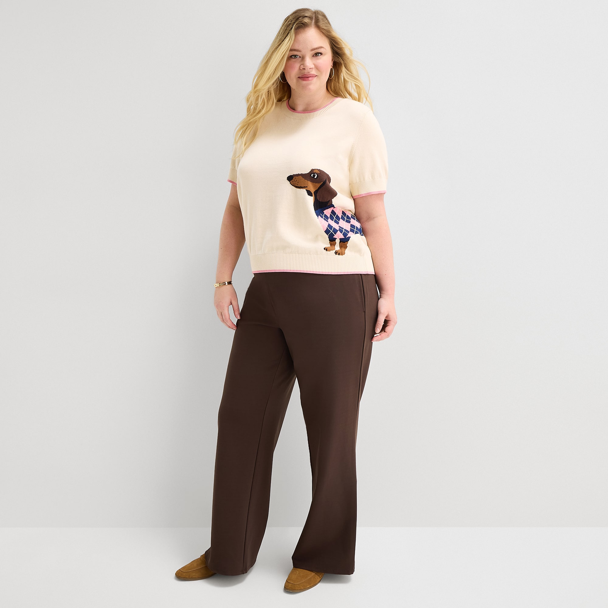 St. John's Bay Plus Womens Crew Neck Short Sleeve Pullover Sweater