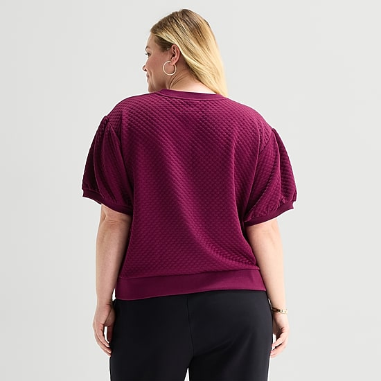 St. John's Bay Womens Plus Crew Neck Short Sleeve Sweatshirt