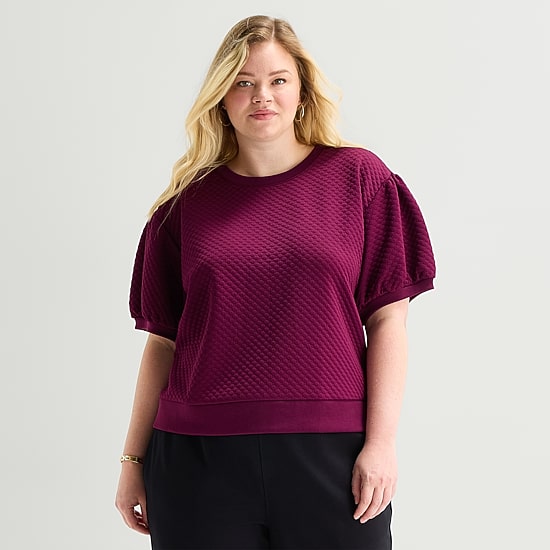 St. John's Bay Womens Plus Crew Neck Short Sleeve Sweatshirt
