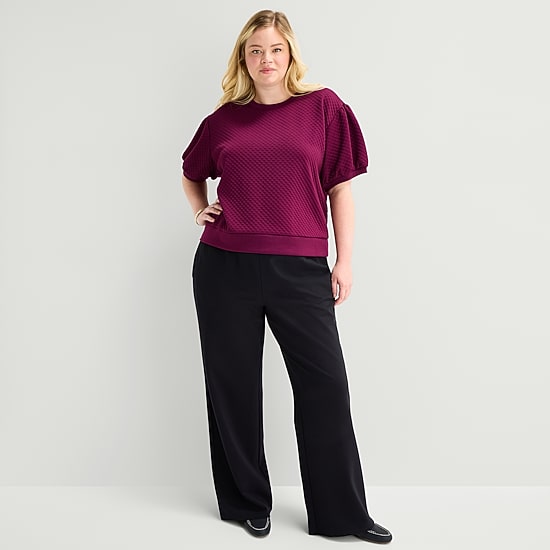 St. John's Bay Womens Plus Crew Neck Short Sleeve Sweatshirt