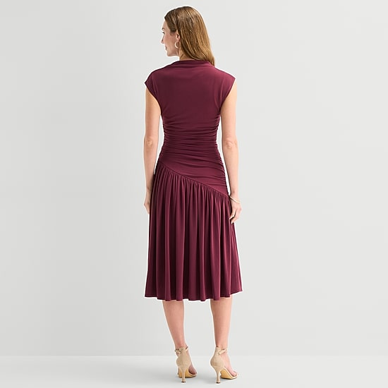 Robbie Bee Womens Boat Neck Short Sleeve Fit + Flare Dress
