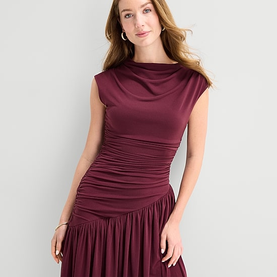 Robbie Bee Womens Boat Neck Short Sleeve Fit + Flare Dress
