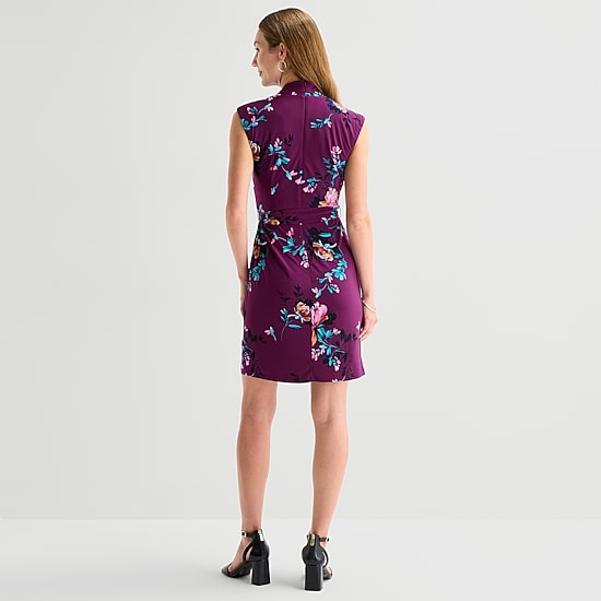 Marc New York Womens V Neck Sleeveless Floral Sheath Dress