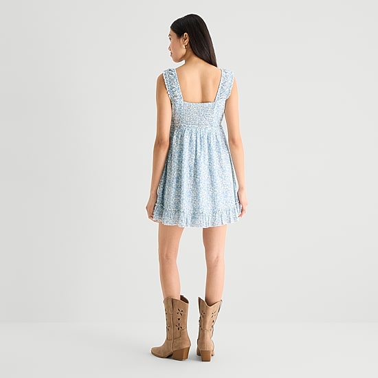 Arizona Womens Juniors Sleeveless Babydoll Dress