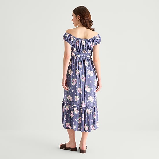 Arizona Womens Juniors Midi Short Sleeve Sundress