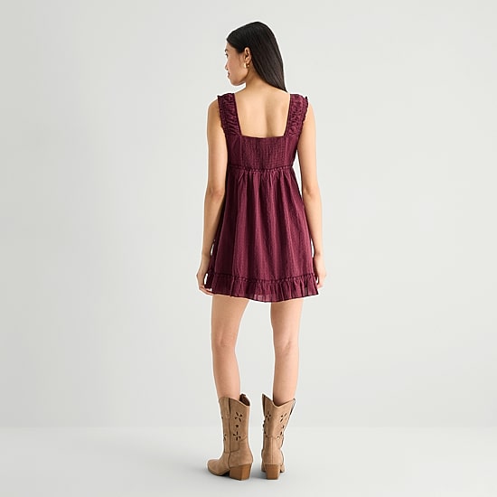 Arizona Womens Juniors V Neck Sleeveless Babydoll Dress