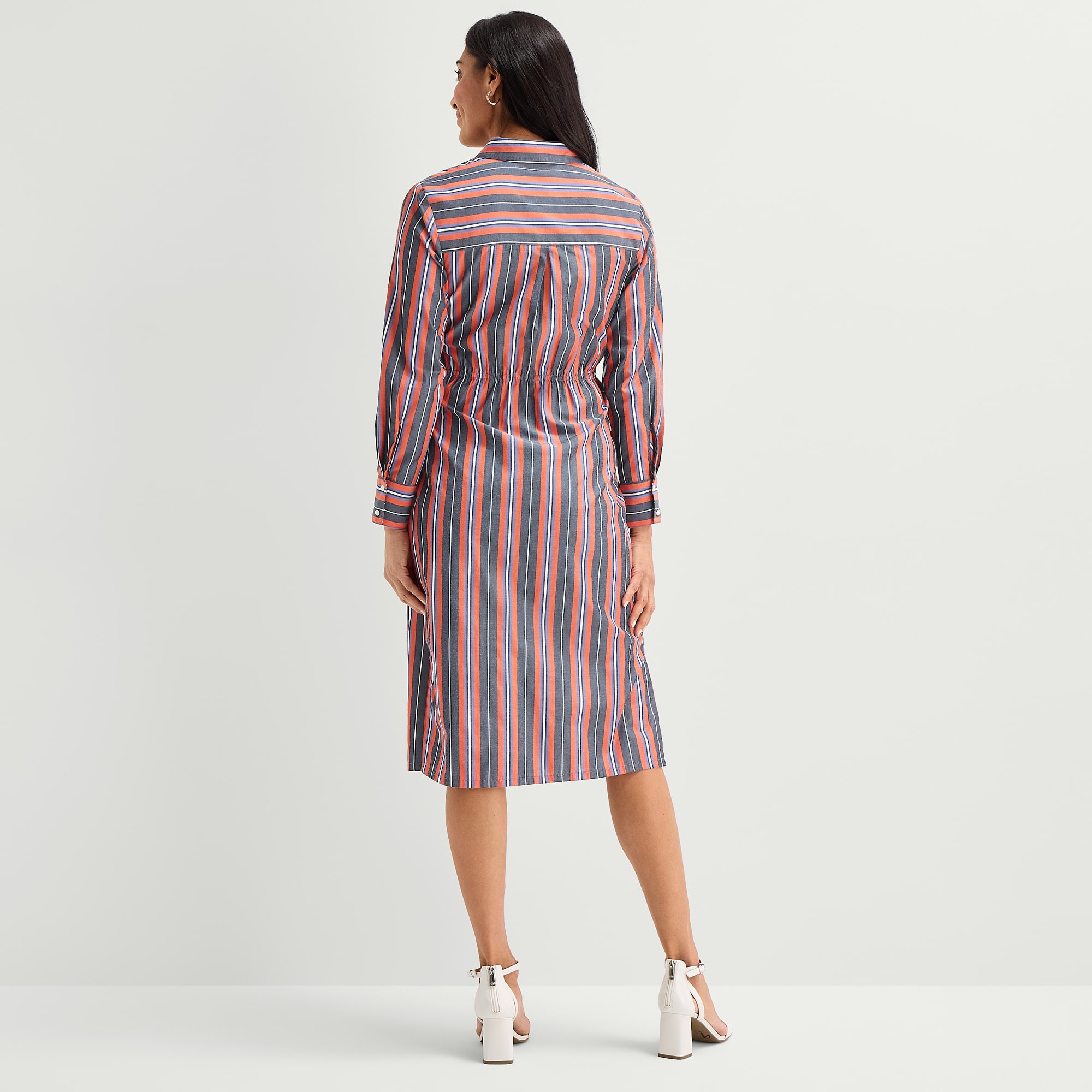 Liz Claiborne Womens Long Sleeve Midi Striped Shirt Dress