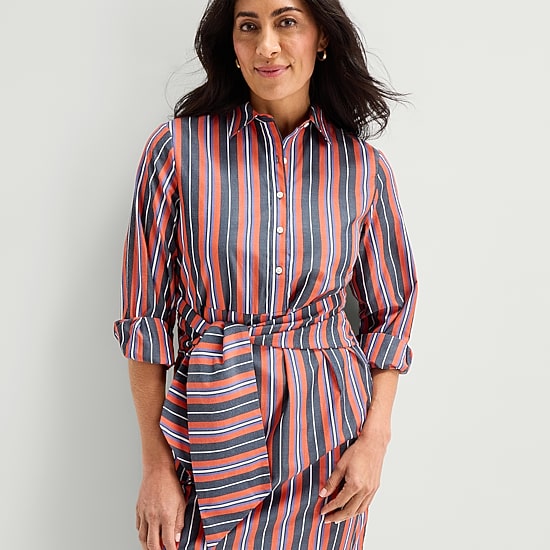 Liz Claiborne Womens Long Sleeve Midi Striped Shirt Dress