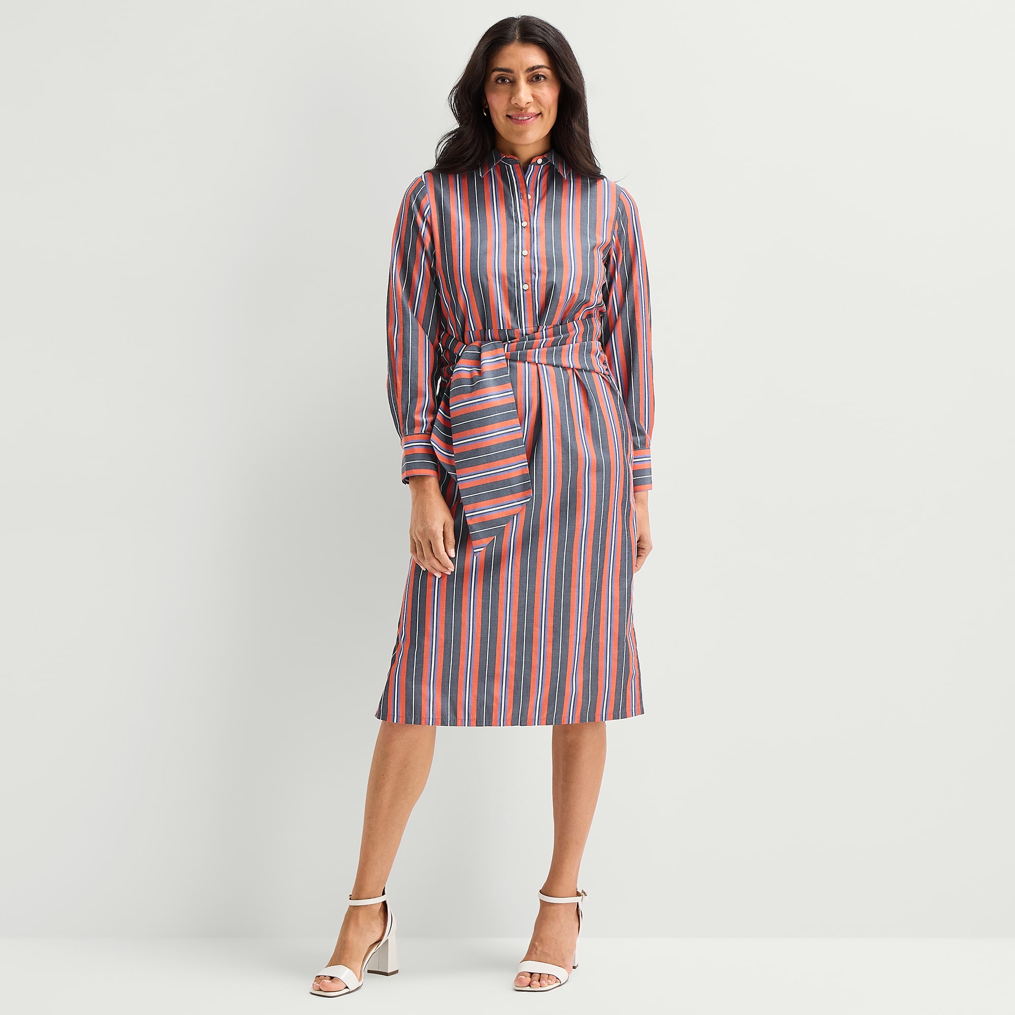 Liz Claiborne Womens Long Sleeve Midi Striped Shirt Dress