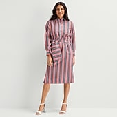 Liz Claiborne Womens Long Sleeve Midi Striped Shirt Dress