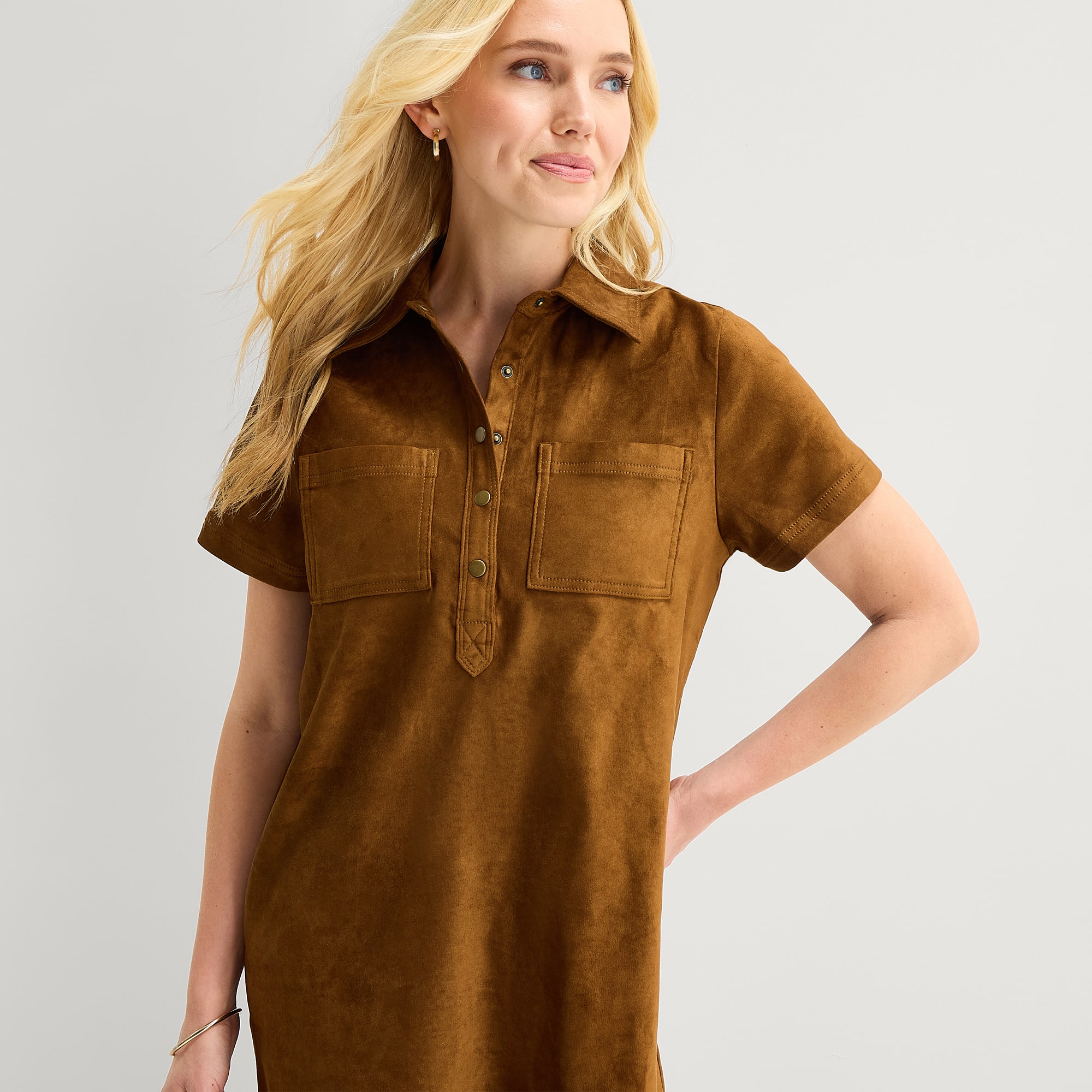 St. John's Bay Womens Short Sleeve Midi Shirt Dress