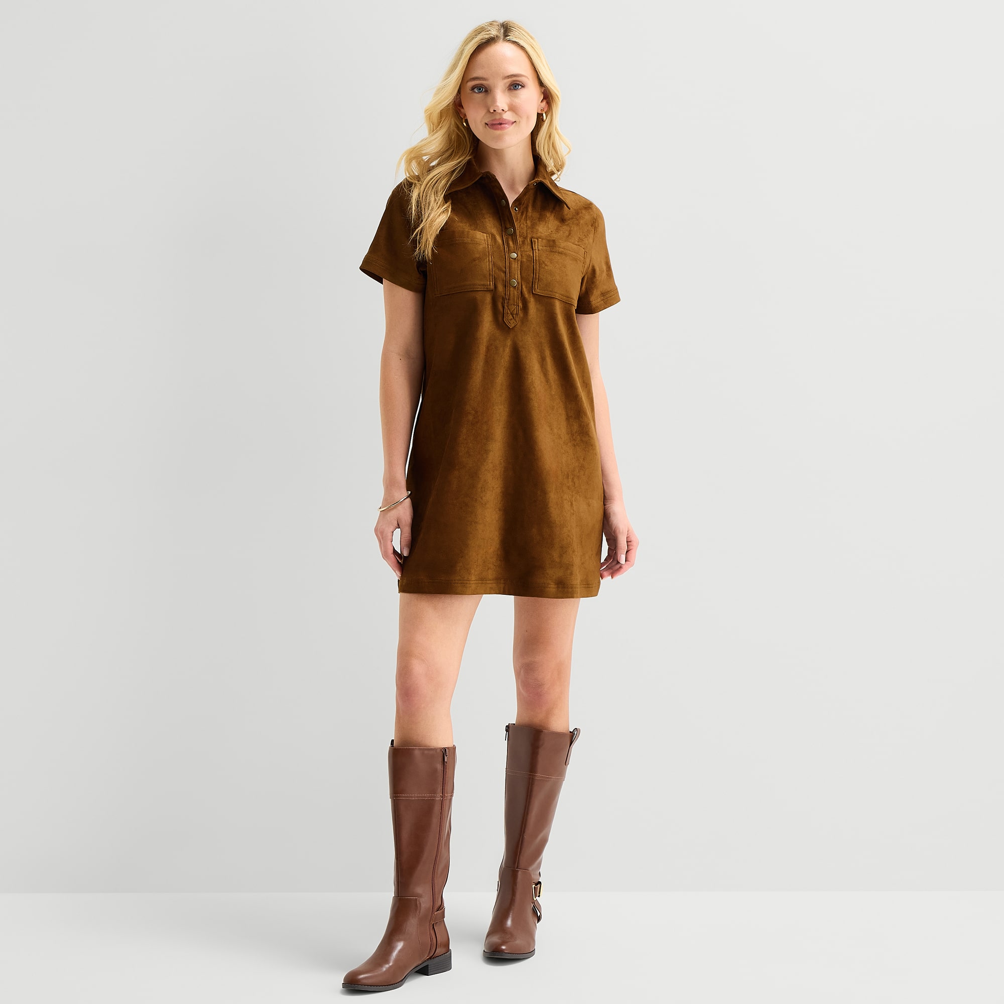 St. John's Bay Womens Short Sleeve Midi Shirt Dress