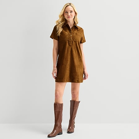 brown denim shirt dress Threaded Pear Women's Journee Medium Washed Dress, Color: Beau Blue Bergdorf Goodman 100% Silk Crafted from high French Riviera Color:Y20-11 Blue Grey Fitted denim
