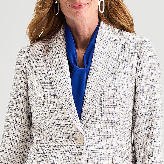 Black Label by Evan-Picone Tweed Womens Classic Fit Flat Front Suit Jacket
