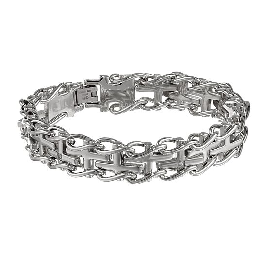 Mens Stainless Steel Railroad Cross Bracelet
