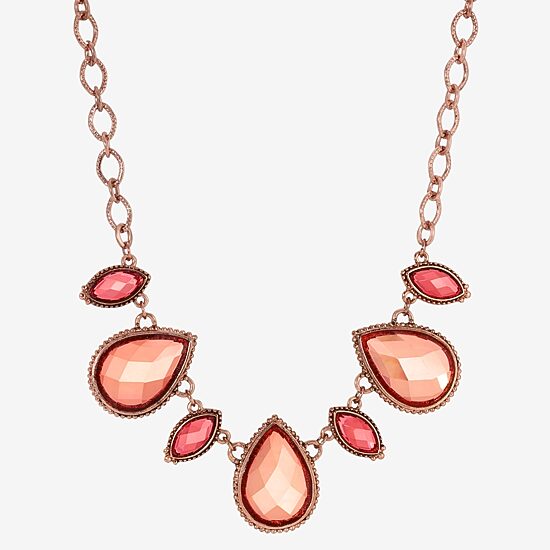 1928 Copper-Tone Womens Pink 16 Inch Collar Necklace