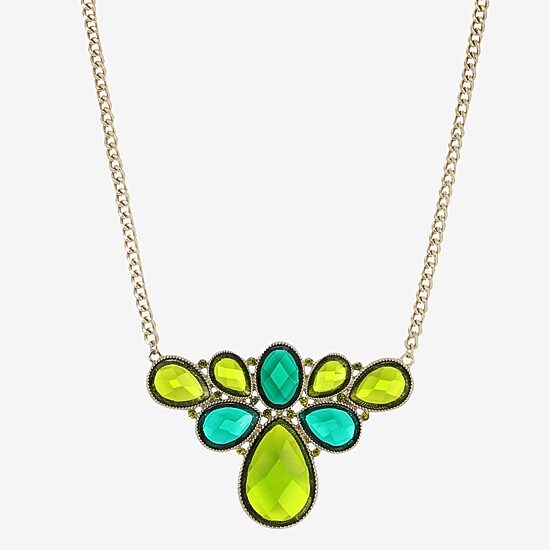 1928 Gold-Tone Womens Green 16 Inch Collar Necklace