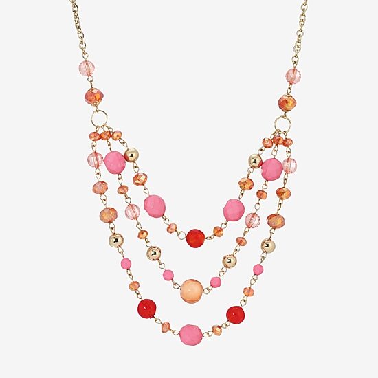 1928 Gold-Tone Womens Pink 16 Inch Beaded Necklace