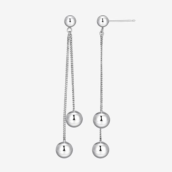 Bead Dangle Womens Sterling Silver Drop Earrings