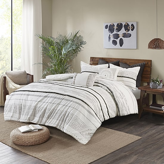 INK+IVY Nea 3pc Cotton Printed Duvet Cover Set with Trims
