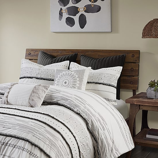 INK+IVY Nea 3pc Cotton Printed Duvet Cover Set with Trims