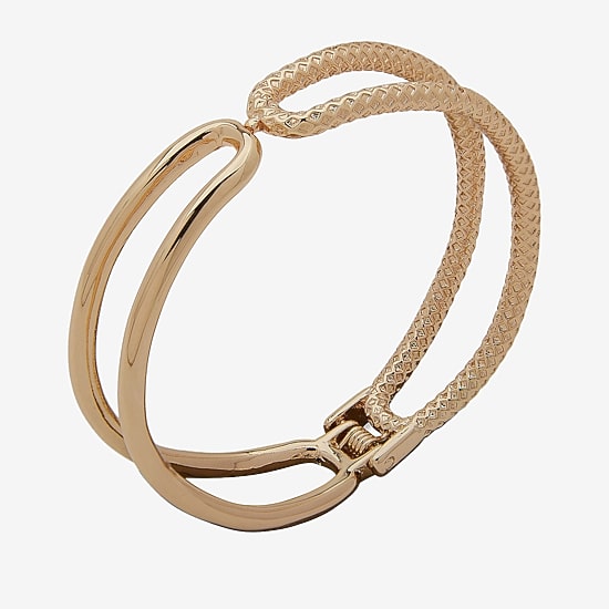 Worthington Gold Tone Textured Hinge Womens Cuff Bracelet
