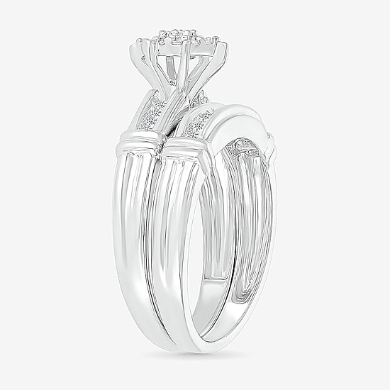 3PC His and Hers Trio Wedding Set Featuring 1/4 CT. T.W. Natural White Diamond 10K Gold Marquise Side Stone Wedding Ring Set
