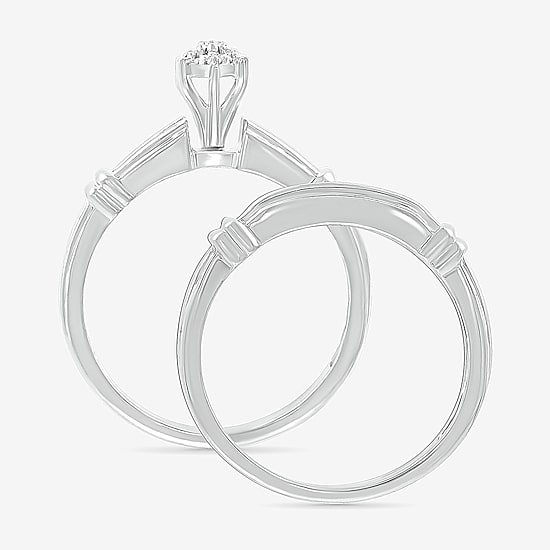 3PC His and Hers Trio Wedding Set Featuring 1/4 CT. T.W. Natural White Diamond 10K Gold Marquise Side Stone Wedding Ring Set